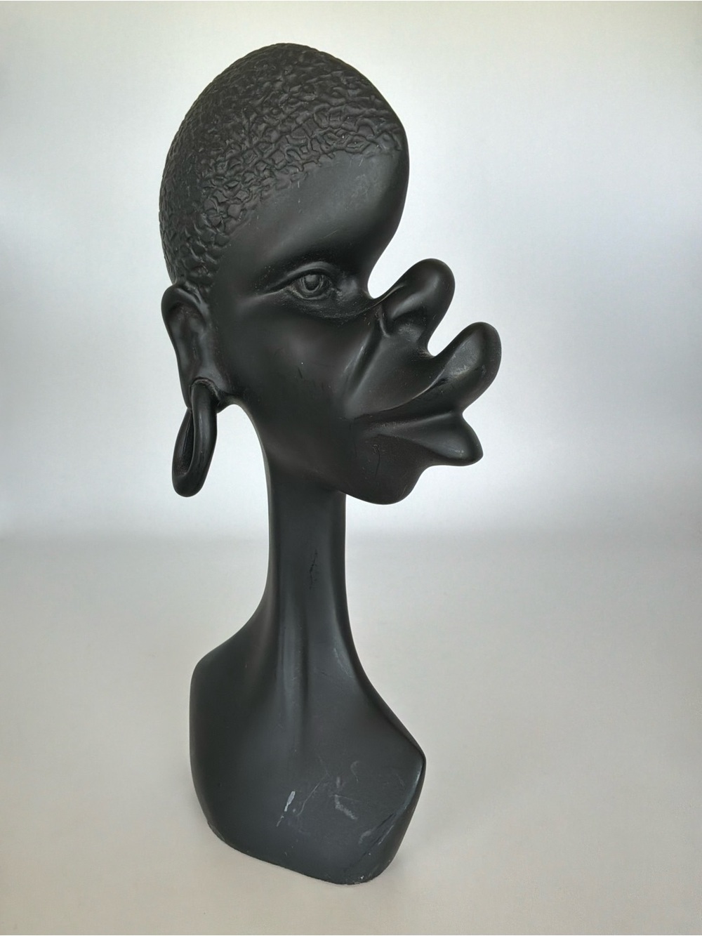 Vintage Mid-Century Modern African Bust Sculptures Set of 2 Black Figurines - Picture 10 of 11